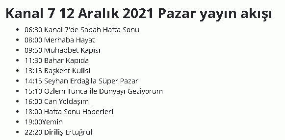 bugun televizyonda ne var 12 aralik pazar tv yayin akisi atv kanal d show tv star tv fox tv tv8 trt1 medya baskent