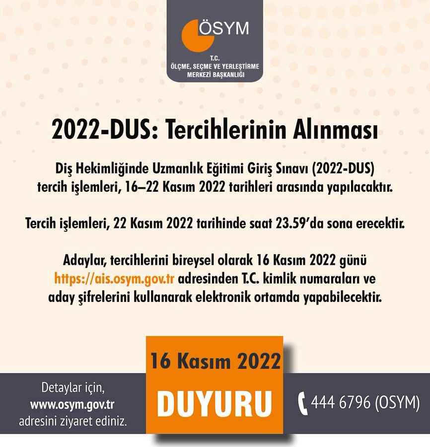 ÖSYM DUS Tercih Kılavuzu: Diş Hekimliği Uzmanlık Eğitimi Giriş Sınavı ...